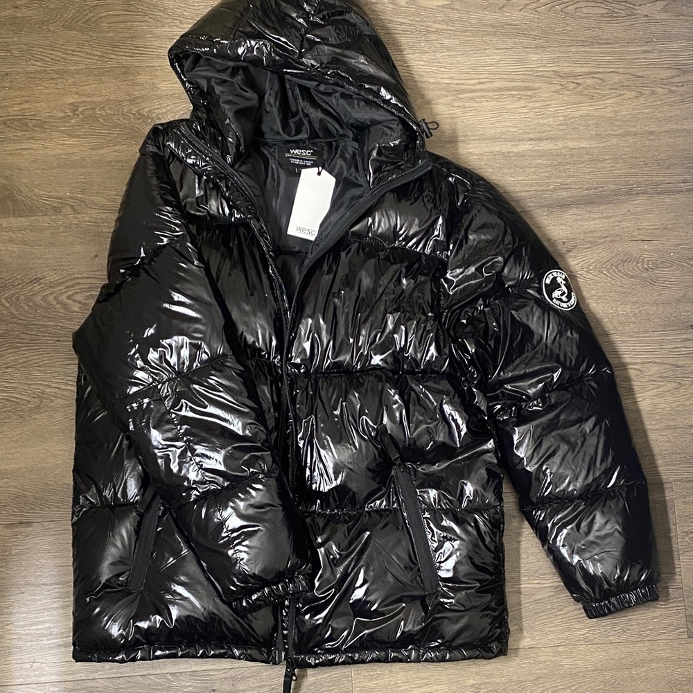 WESC Shiny Men’s Black Puffer Jacket with Hood